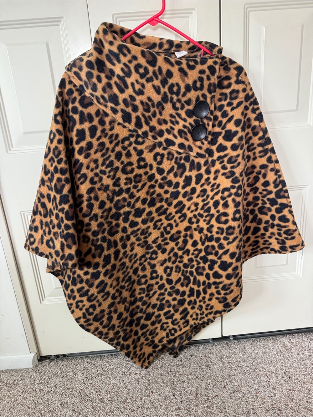 Leopard Print Button Poncho - Camel and Black